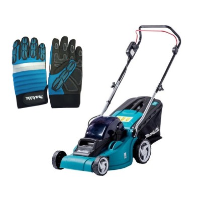 Газонокосилка аккумуляторная MAKITA DLM 380 PM2 + АКЦИЯ (перчатки) (18.0 В, 2 акк., 4.0 А/ч, Li-Ion, шир. 380 мм, выс. 25-75 мм, пластм. корпус, траво