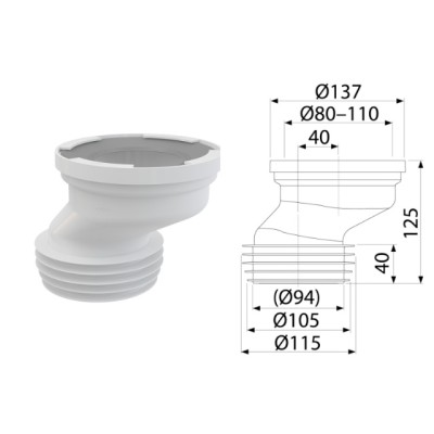 Патрубок для унитаза эксцентрический 40мм, Alcaplast