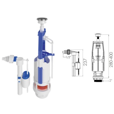 Арматура для смывного бачка универсальная с клапаном боковой подачи, AV Engineering