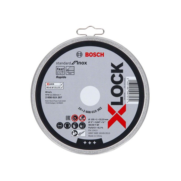 Круг отрезной 125х1.0x22.2 мм для нерж. стали X-LOCK Standard BOSCH (10 шт.) ( прямой)