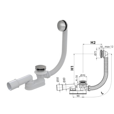Сифон для ванны click/clack металл, Alcaplast