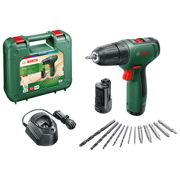 Аккум. дрель-шуруповерт BOSCH EasyDrill 1200 в чем. + набор сверл и бит (12.0 В, 2 акк., 1.5 А/ч Li-