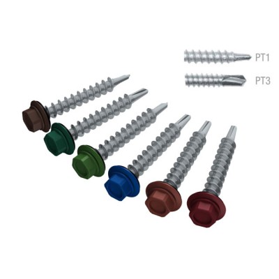 Саморез кровельный 5.5х19 мм цинк, шайба с прокл., PT3, RAL 8017 (300 шт в карт. уп.) STARFIX (по металлу, цвет шоколадно-коричневый)