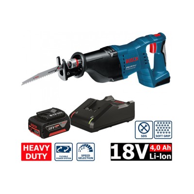 Аккум. сабельная пила BOSCH GSA 18V-LI в кор. (18.0 В, 1 акк., 4.0 А/ч, Li-Ion, дерево до 250 мм, металл до 20 мм)