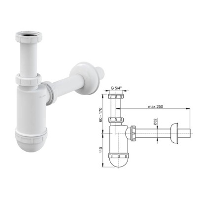 Сифон для умывальника O32 c накидной гайкой 5/4, Alcaplast