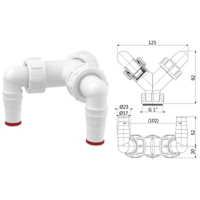 Колено с двумя штуцерами G1"/17-23 c обратными клапанами, Alcaplast