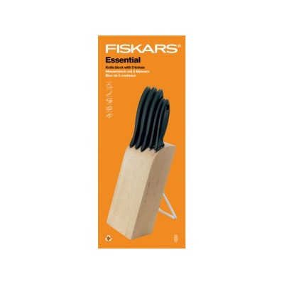 Набор ножей 5 шт. с деревянным блоком Essential Fiskars