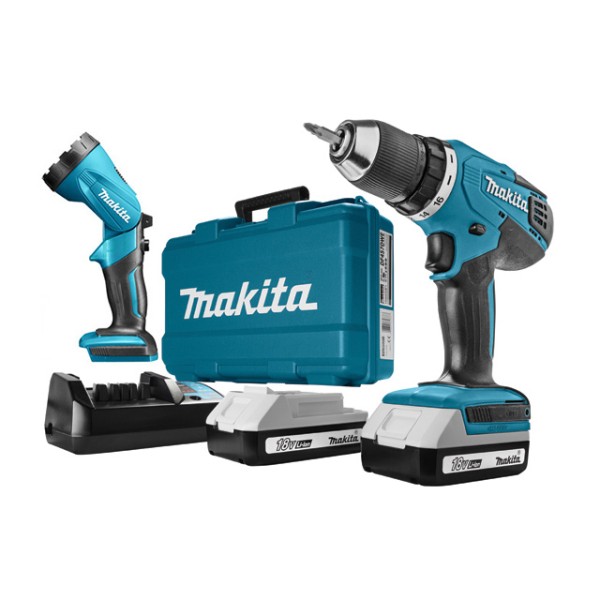 Аккум. дрель-шуруповерт MAKITA DF 457 DWLE в чем. + фонарь (18.0 В, 2 акк., 1.5 А/ч Li-Ion, 2 скор.,