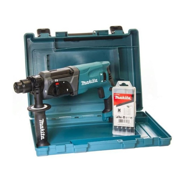 Перфоратор MAKITA HR 2470 X15 в чем. + набор буров (780 Вт, 2.7 Дж, 3 реж., патрон SDS-plus, вес 2.6