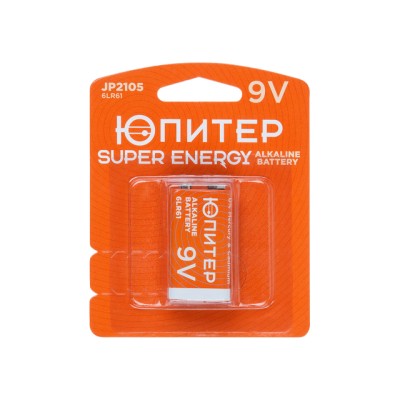 Батарейка 6LR61 (6LF22) 9V alkaline 1шт. ЮПИТЕР (крона)