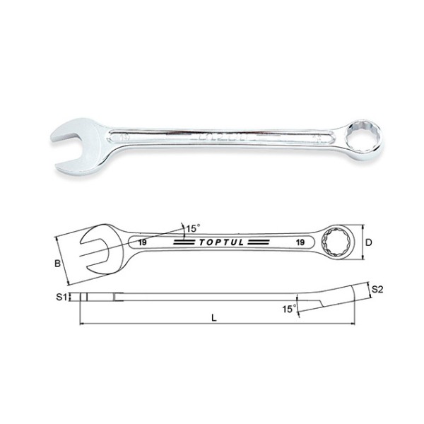 Ключ комбинированный 15мм 15° TOPTUL