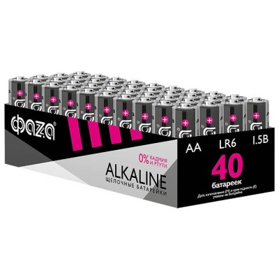 Батарейка 40шт (коробка) AA LR6 1,5V Alkaline LR6A-P40  ФАZА Alkaline Pack-40 (40 батареек в коробке (20 спаек по 2 шт))