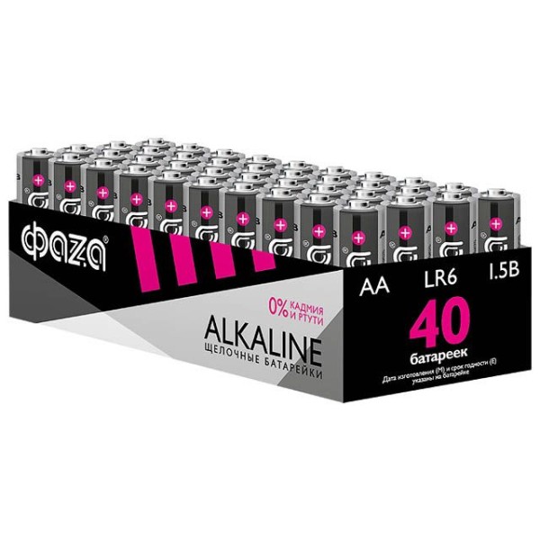 Батарейка 40шт (коробка) AA LR6 1,5V Alkaline LR6A-P40  ФАZА Alkaline Pack-40 (40 батареек в коробке