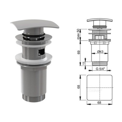 Водослив для умывальника click/clack 5/4, цельнометаллический с квадратной заглушкой, Alcaplast