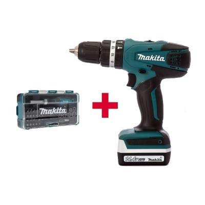 Аккум. ударная дрель-шуруповерт MAKITA HP 347 DWE в чем. + Набор бит 47 шт. (B-36170) (14.4 В, 2 акк., 1.5 А/ч Li-Ion, 2 скор., 30 Нм, шурупы до 13 мм