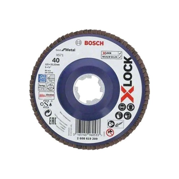 Круг лепестковый 125х22.2 мм G40 плоский BEST FOR METAL X-LOCK BOSCH