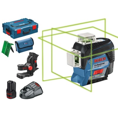 Нивелир лазерный линейный BOSCH GLL 3-80 CG c аккумулятором L-BOXX (проекция: 3 плоскости 360°, до 120 м, +/- 0.20 мм/м, резьба 1/4, 5/8")