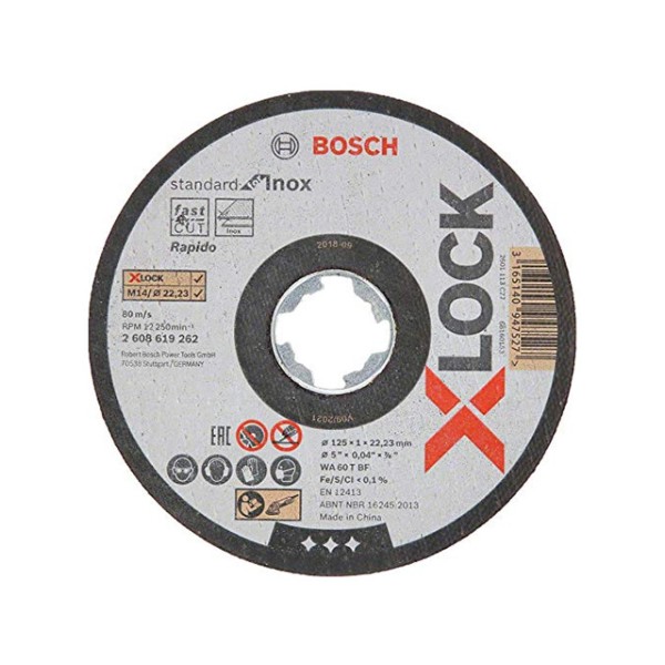 Круг отрезной 125х1.0x22.2 мм для нерж. стали X-LOCK Standard for Inox BOSCH ( прямой, подходит для