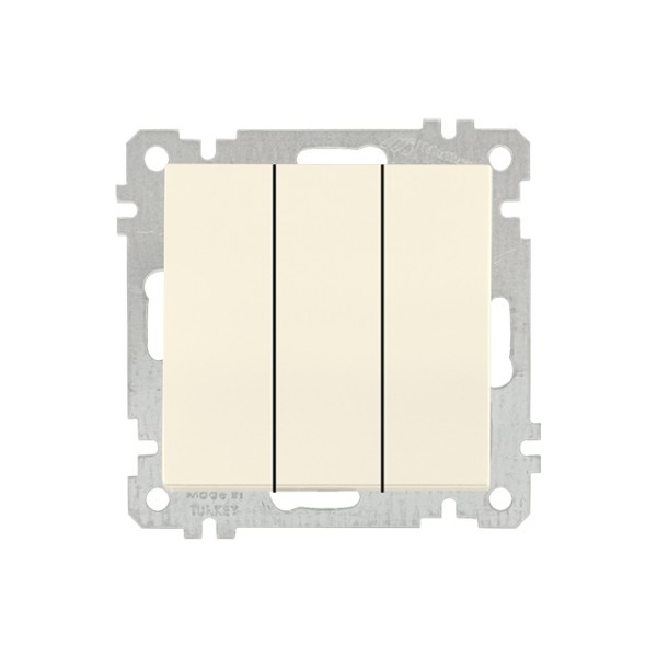 Выключатель 3-клав. (скрытый, без рамки, пруж. зажим) кремовый, DARIA, MUTLUSAN (10 A, 250 V, IP 20)