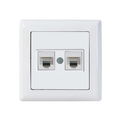 Розетка компьютерная 2xRJ45 (Cat5e, скрытая) белая, DARIA, MUTLUSAN ((2xRJ 45) 8-pin, соединения типа 568A или 568B)