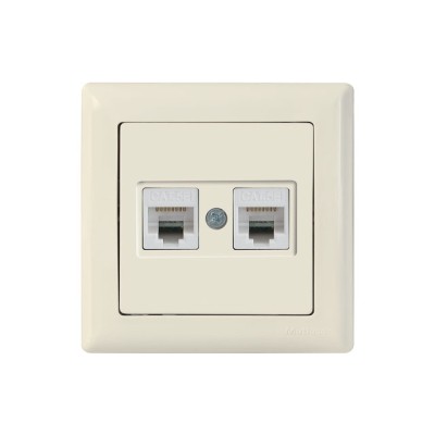 Розетка компьютерная 2xRJ45 (Cat5e, скрытая) кремовая, DARIA, MUTLUSAN ((2xRJ 45) 8-pin, соединения типа 568A или 568B)