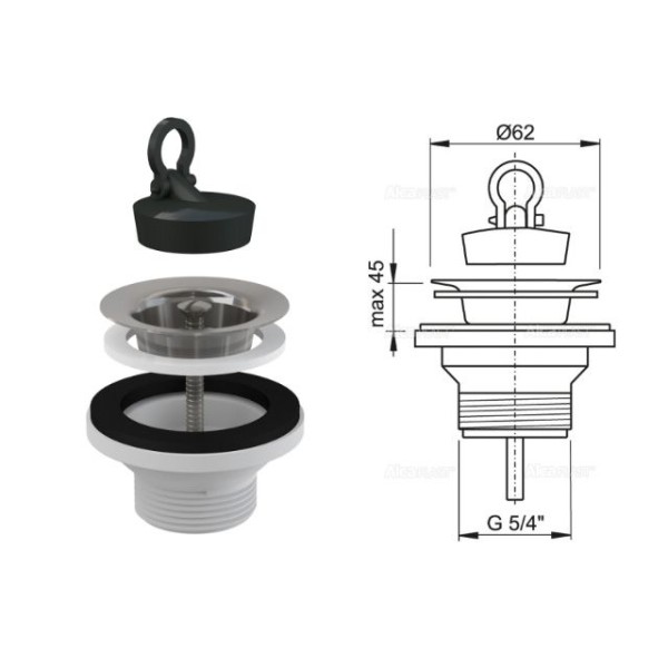 Водослив для умывальника 5/4, с нержавеющей решеткой, Alcaplast