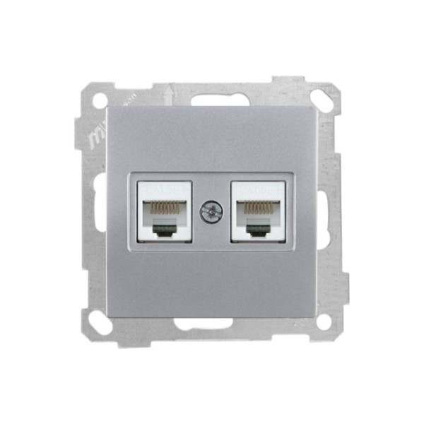 Розетка компьютерная 2xRJ45 (Cat5e) серебро, ELITRA, MUTLUSAN