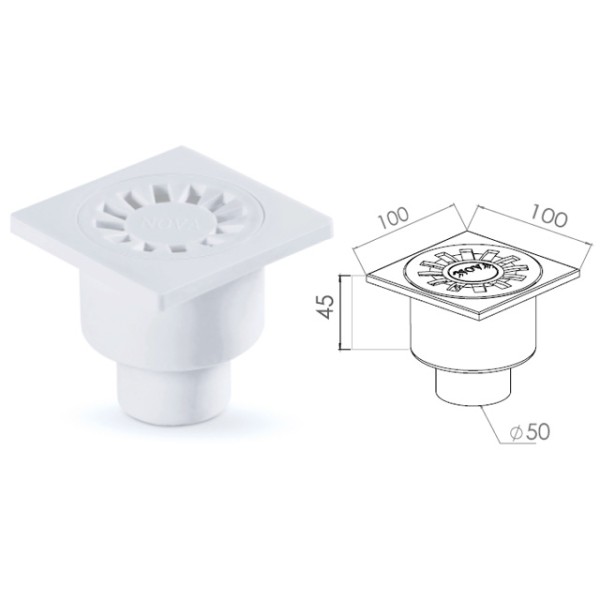 Сливной трап вертикальный D 50 решетка пласт. 100х100 мм, NOVA